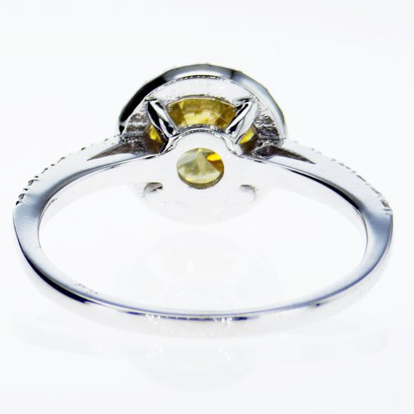 Halo Diamond Engagement Ring Fancy Yellow Round Shape 1.41 TCW 14K White Gold - Picture 6 of 11